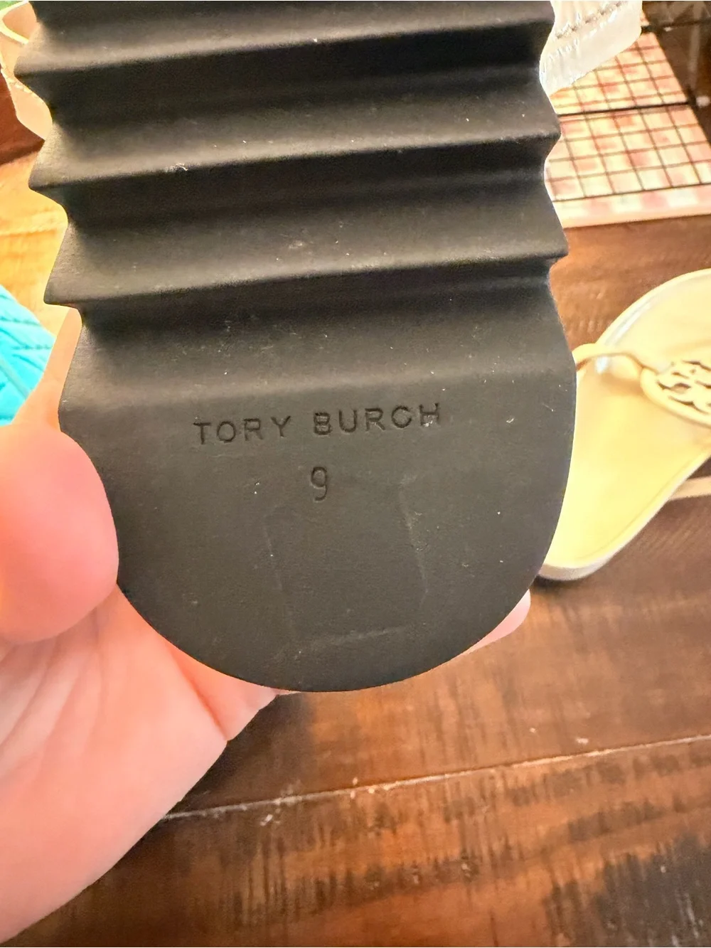 Tory Burch Cream Patent Leather Logo Thong Sandals
